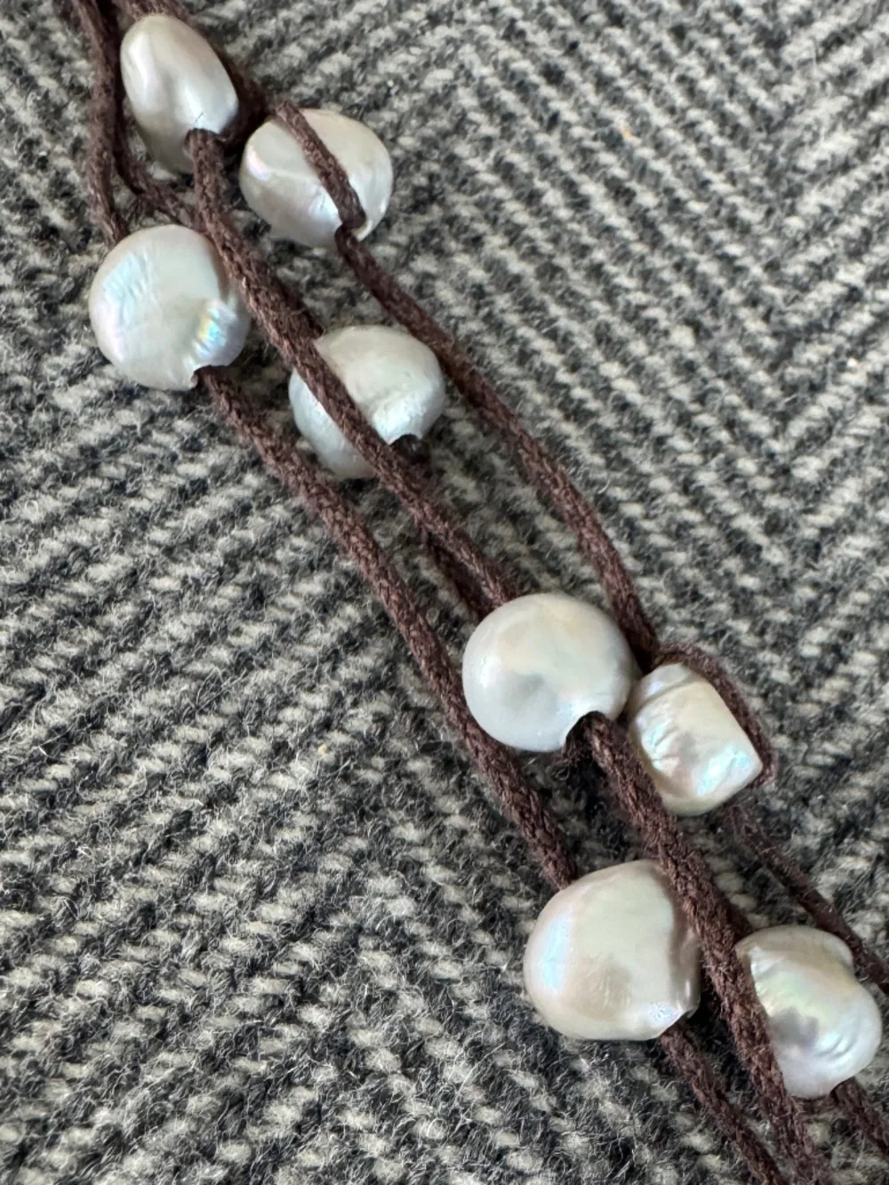 ROOST, MULTI STRAND GRAY RIVER, PEARL BRACELET WITH PEARL LOOP CLOSURE